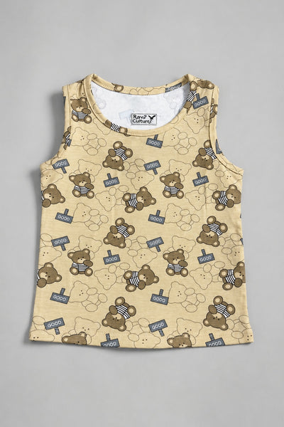 Brown Bear Print Sando For Summers