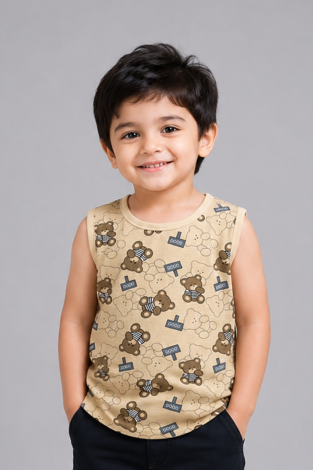 Brown Bear Print Sando For Summers