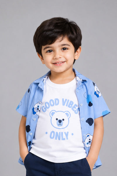 Blue Bear Print Casual Shirt For Boys