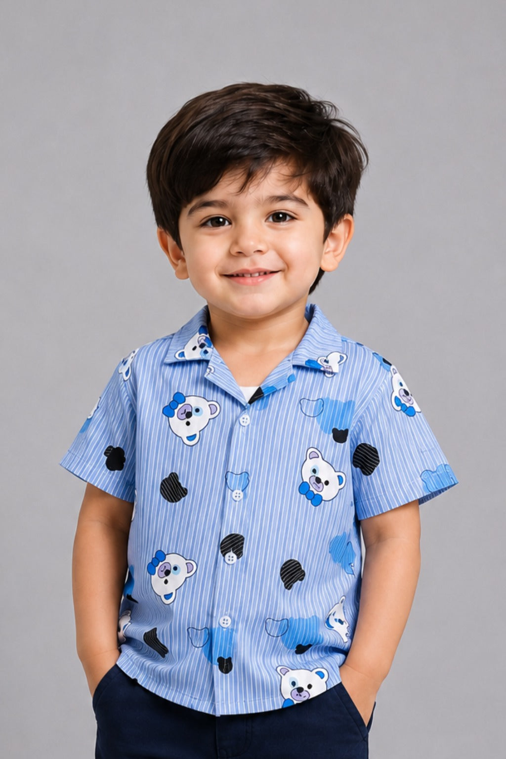 Blue Bear Print Casual Shirt For Boys