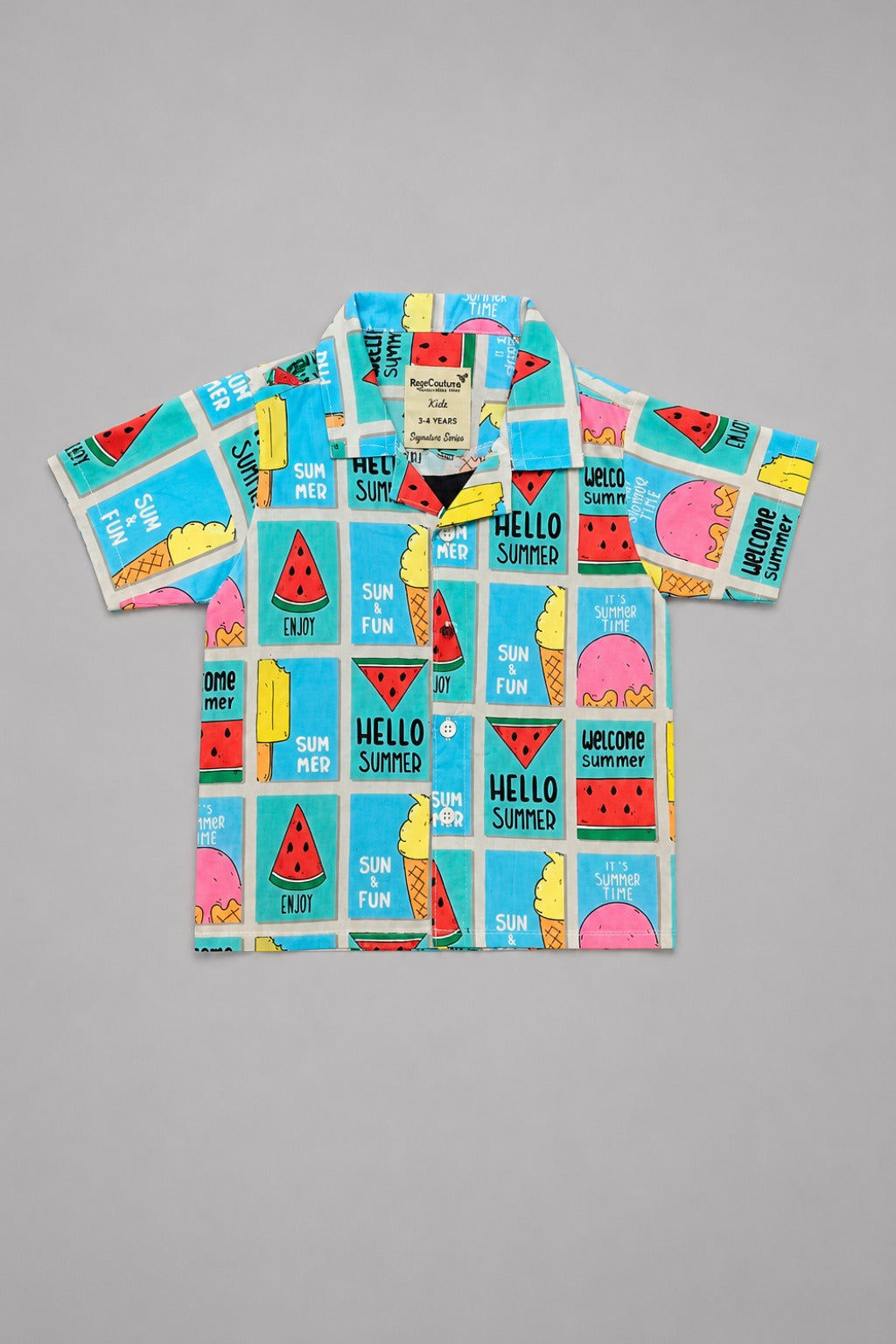 Multi Color Hello Summer Print Casual Shirt For Boys