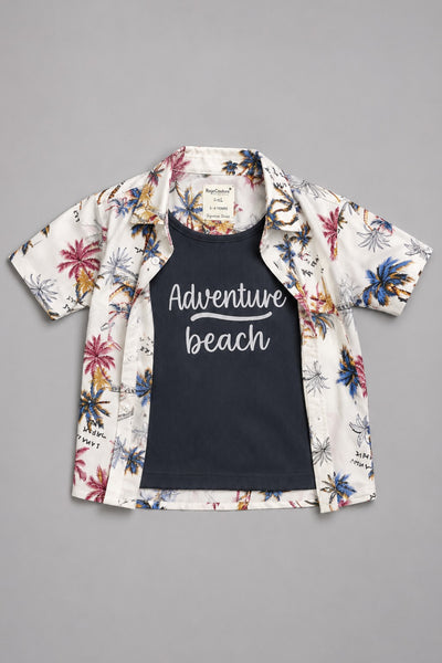 White Trees Print Casual Shirt For Boys