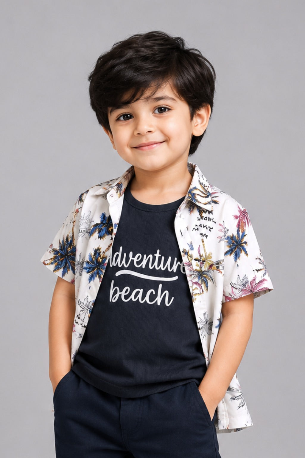White Trees Print Casual Shirt For Boys
