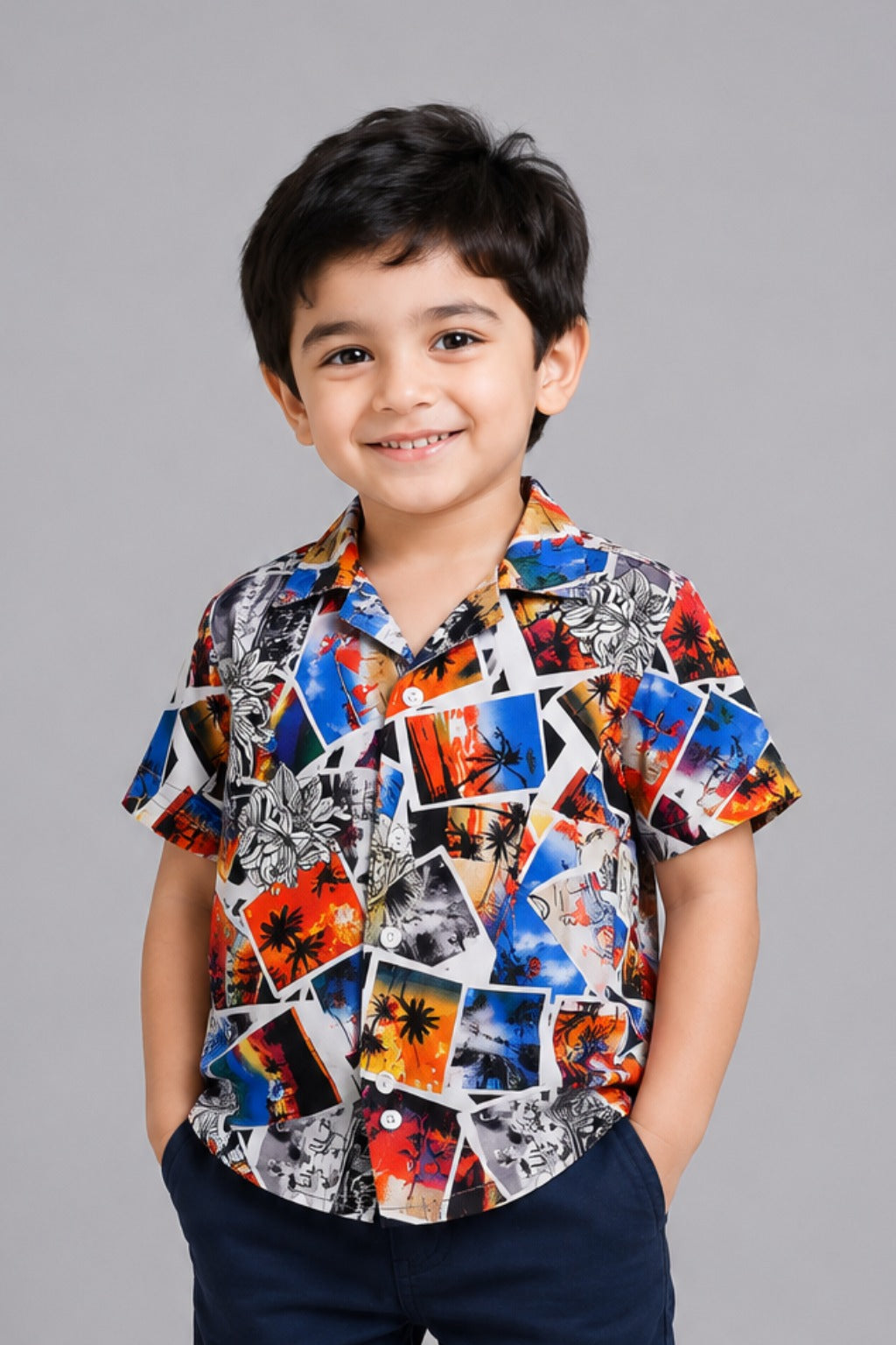 White Adventure Beach Print Casual Shirt For Boys