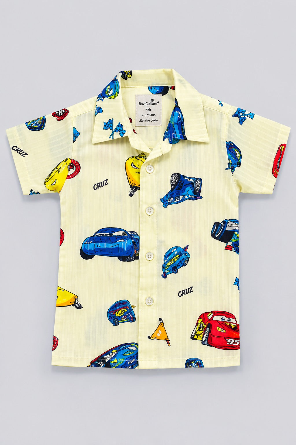 Yellow Cars Print Casual Shirt For Boys Secondary image