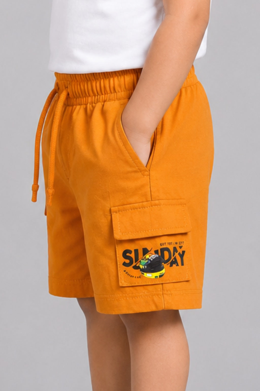 Orange Double Pocket Print Jersy Fabric Shorts