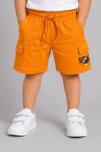 Orange Double Pocket Print Jersy Fabric Shorts