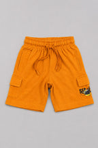 Orange Double Pocket Print Jersy Fabric Shorts