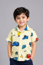 Yellow Cars Print Casual Shirt For Boys
