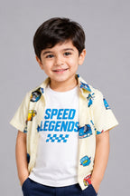 Yellow Cars Print Casual Shirt For Boys