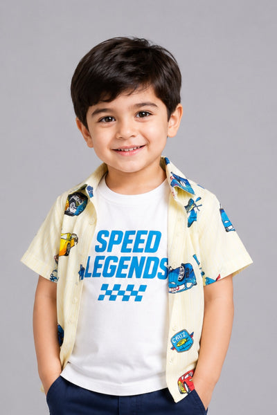 Yellow Cars Print Casual Shirt For Boys