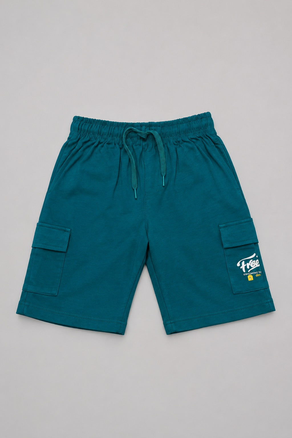 Teal Blue Double Pocket Print Jersy Fabric Shorts