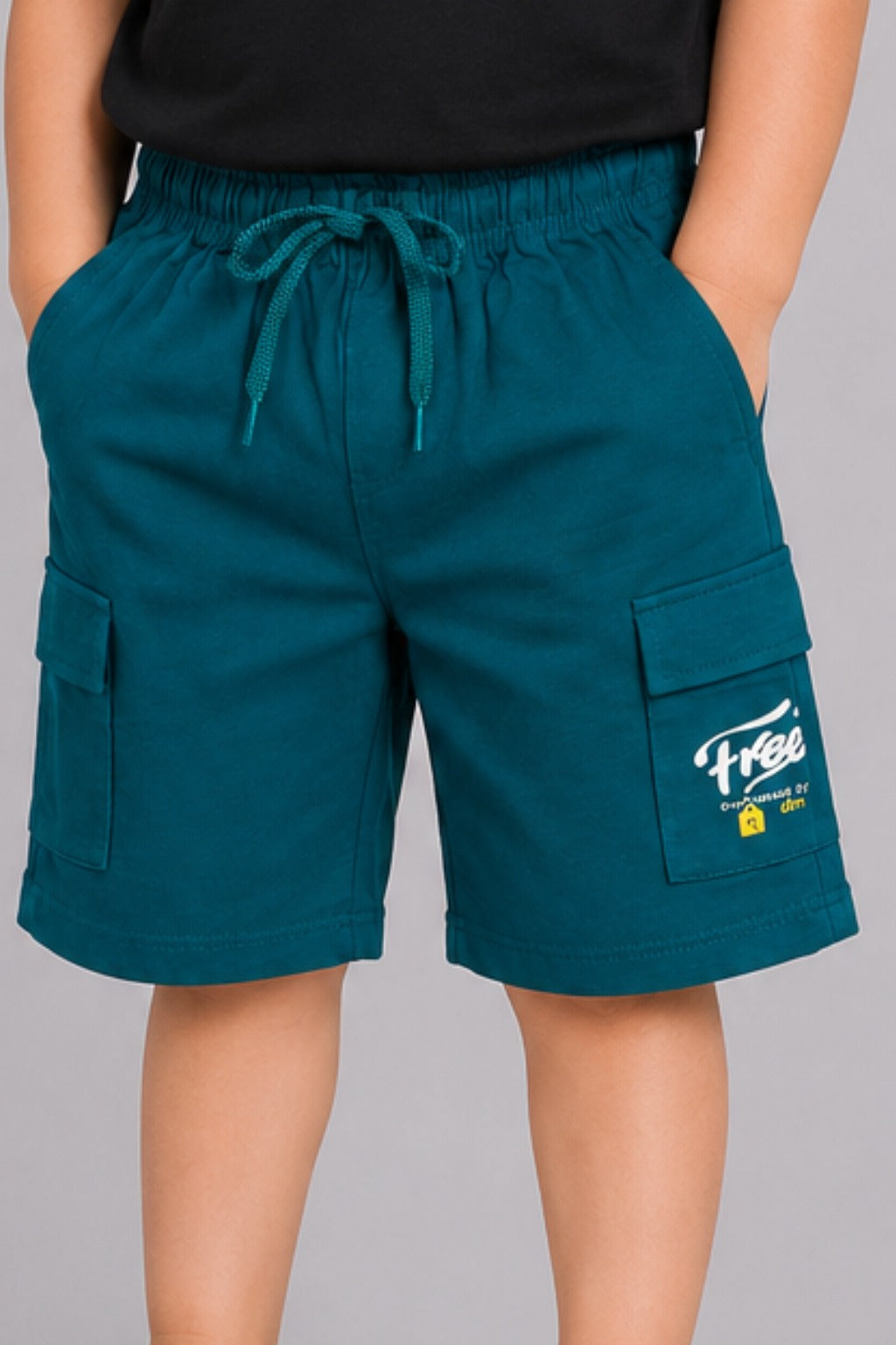 Teal Blue Double Pocket Print Jersy Fabric Shorts