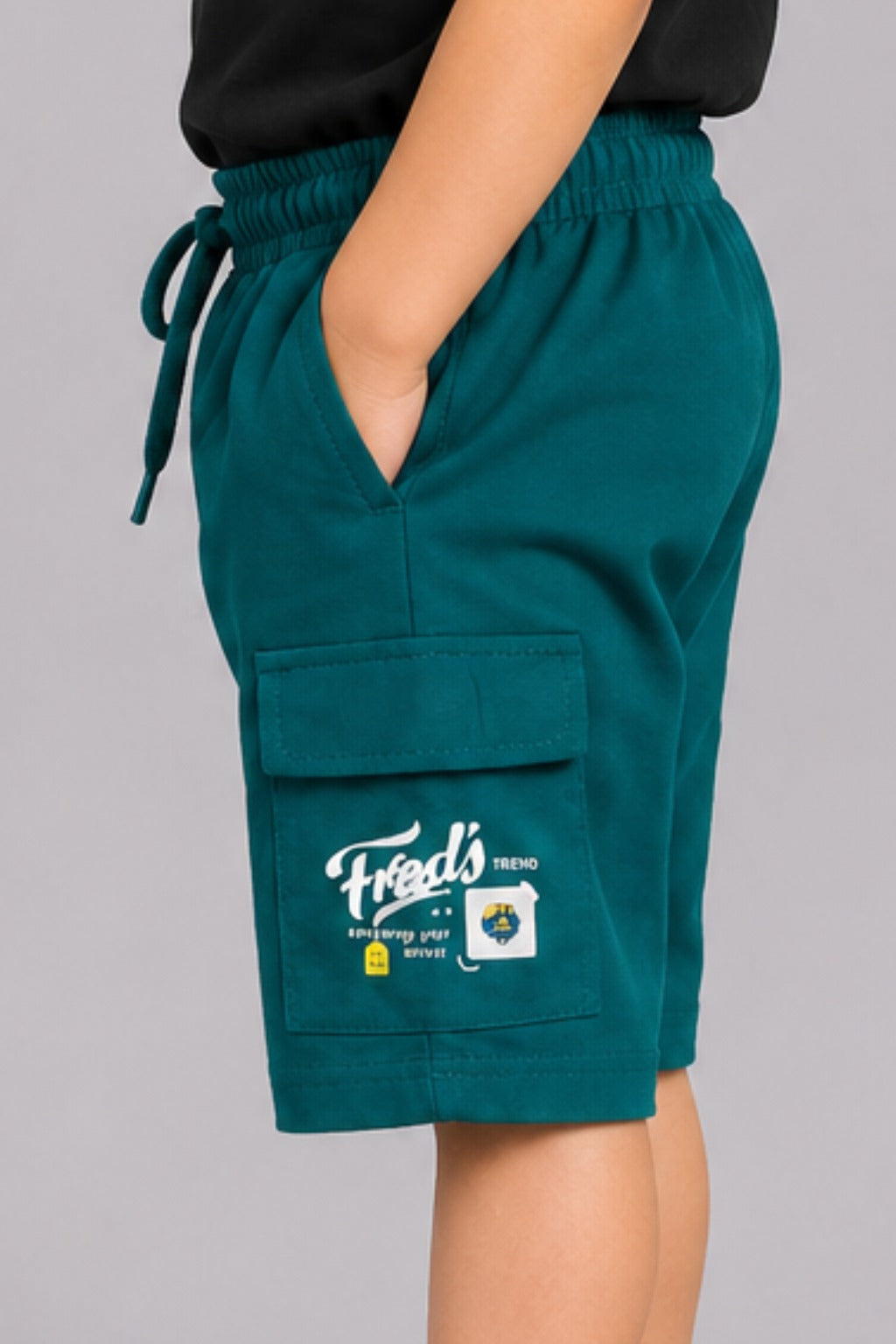 Teal Blue Double Pocket Print Jersy Fabric Shorts Secondary image