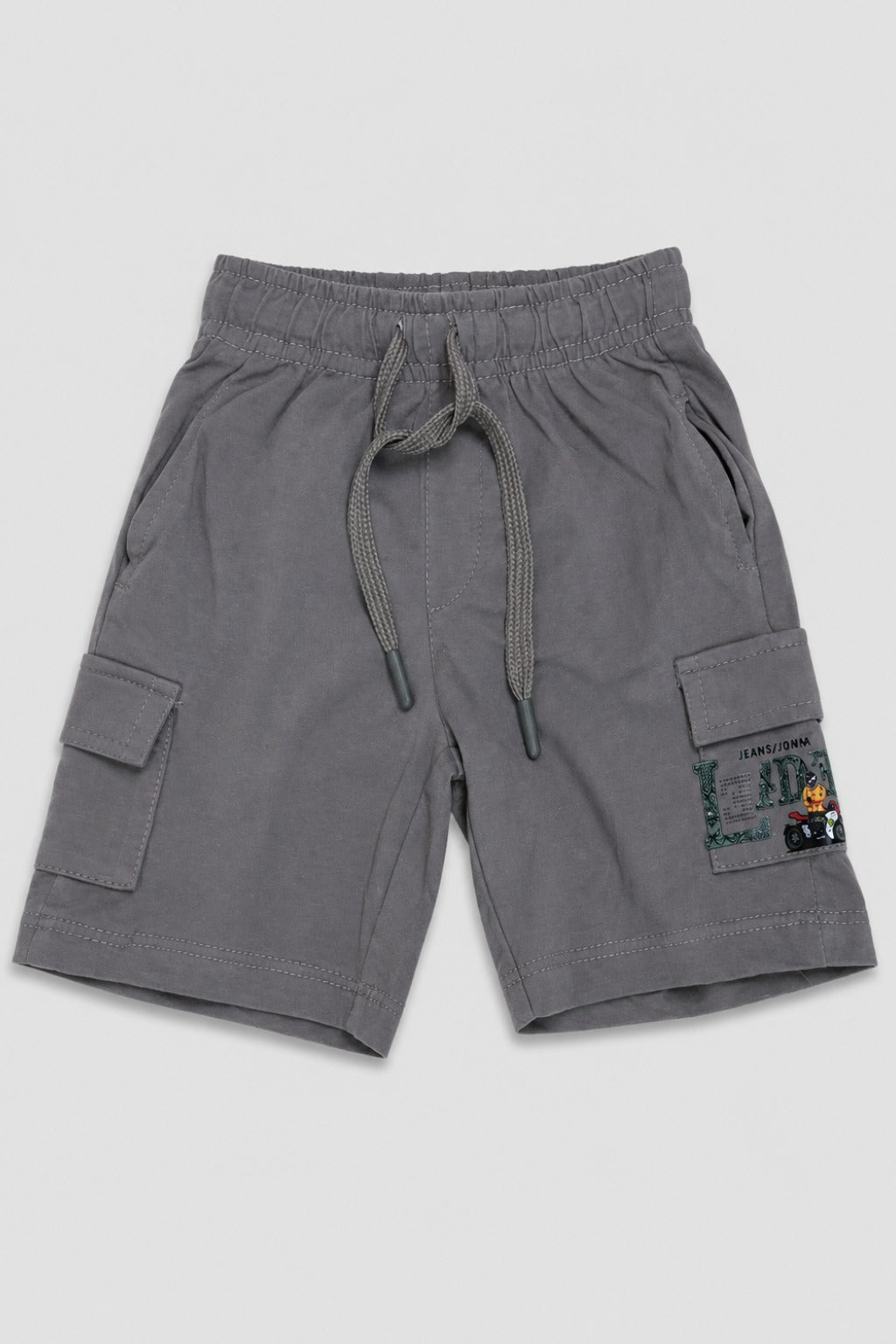 Grey Double Pocket Print Jersy Fabric Shorts