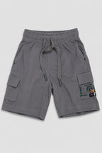 Grey Double Pocket Print Jersy Fabric Shorts