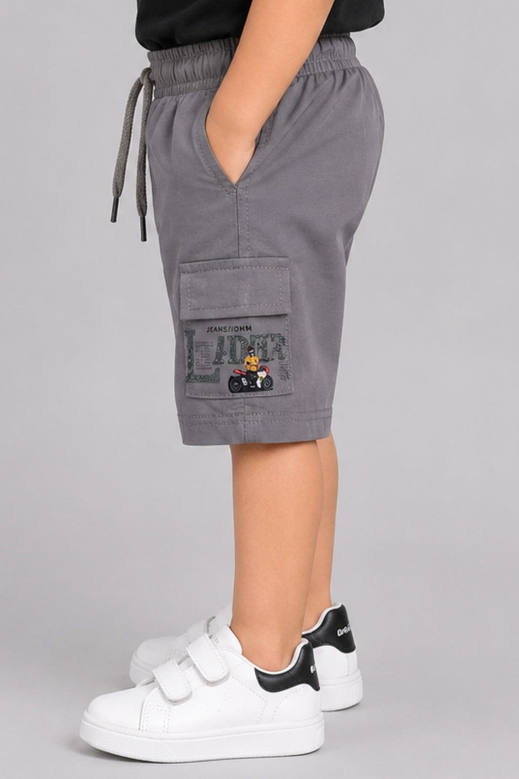 Grey Double Pocket Print Jersy Fabric Shorts