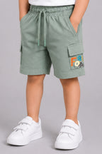 Light Blue Double Pocket Print Jersy Fabric Shorts