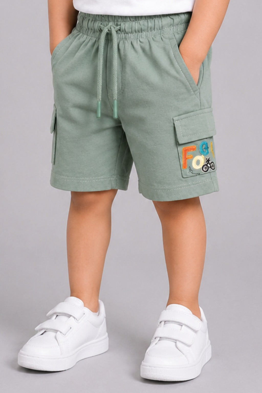 Light Blue Double Pocket Print Jersy Fabric Shorts