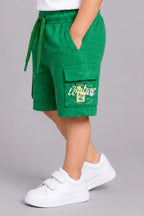 Green Double Pocket Print Jersy Fabric Shorts