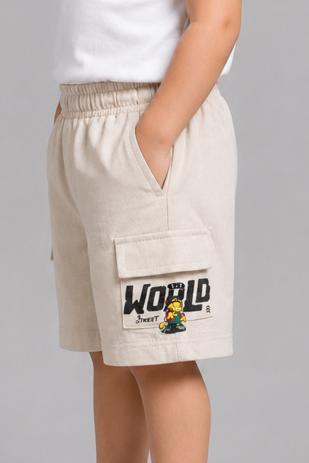 Cream Double Pocket Jersy Fabric Shorts