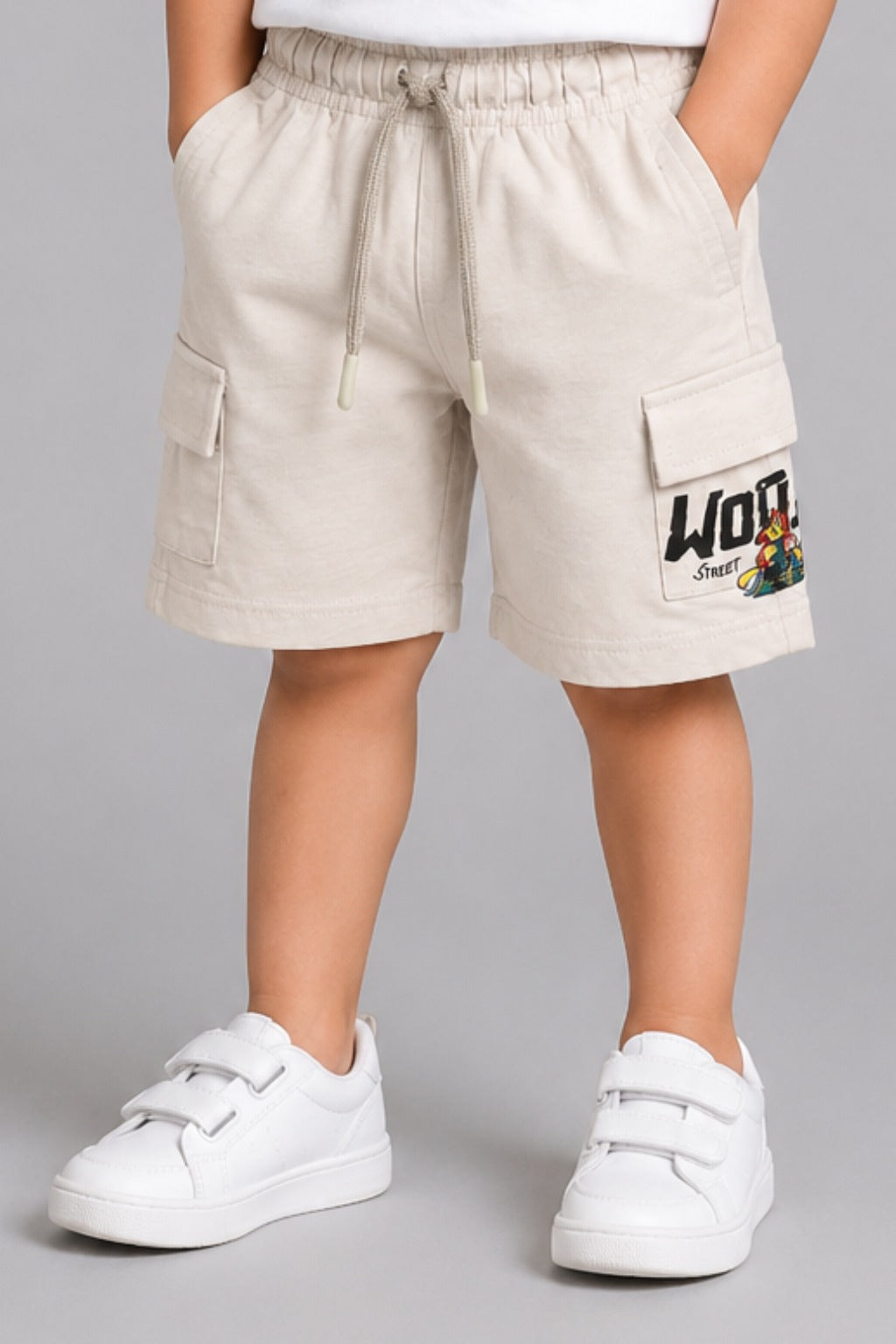 Cream Double Pocket Jersy Fabric Shorts
