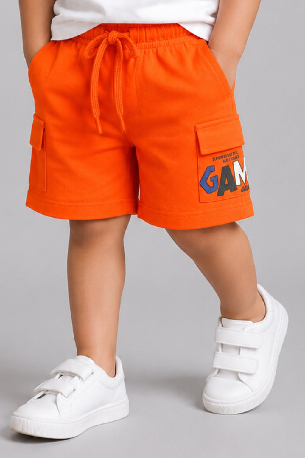 Orange Double Pocket Jersy Fabric Shorts