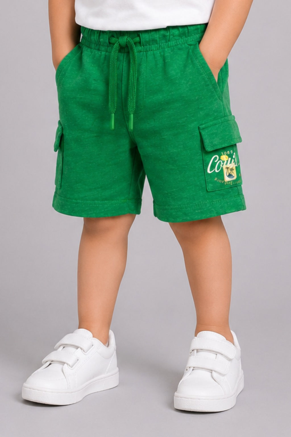 Green Double Pocket Print Jersy Fabric Shorts Main image