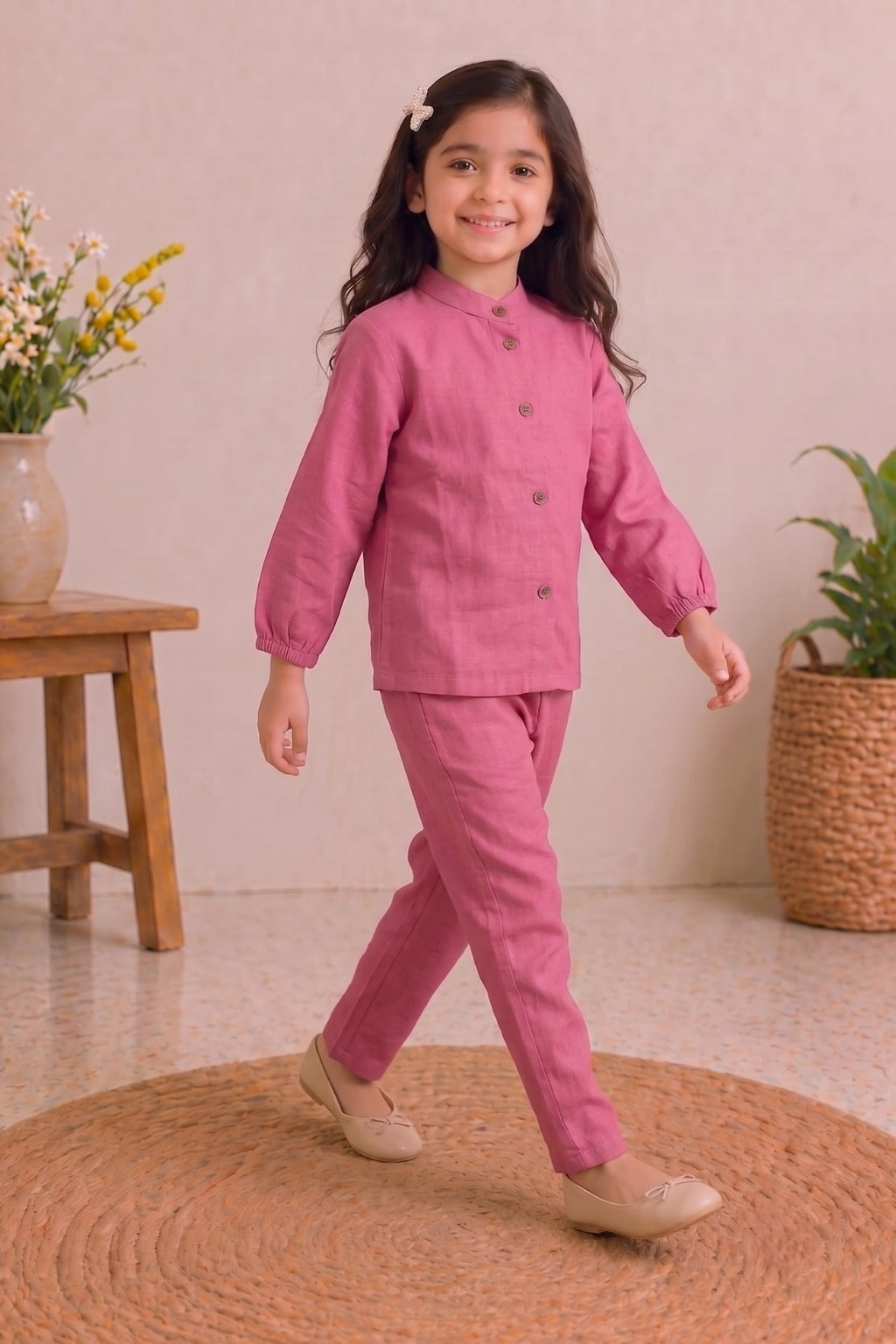 Blush Pink Plain Co-Ord Linen Fabric Suit