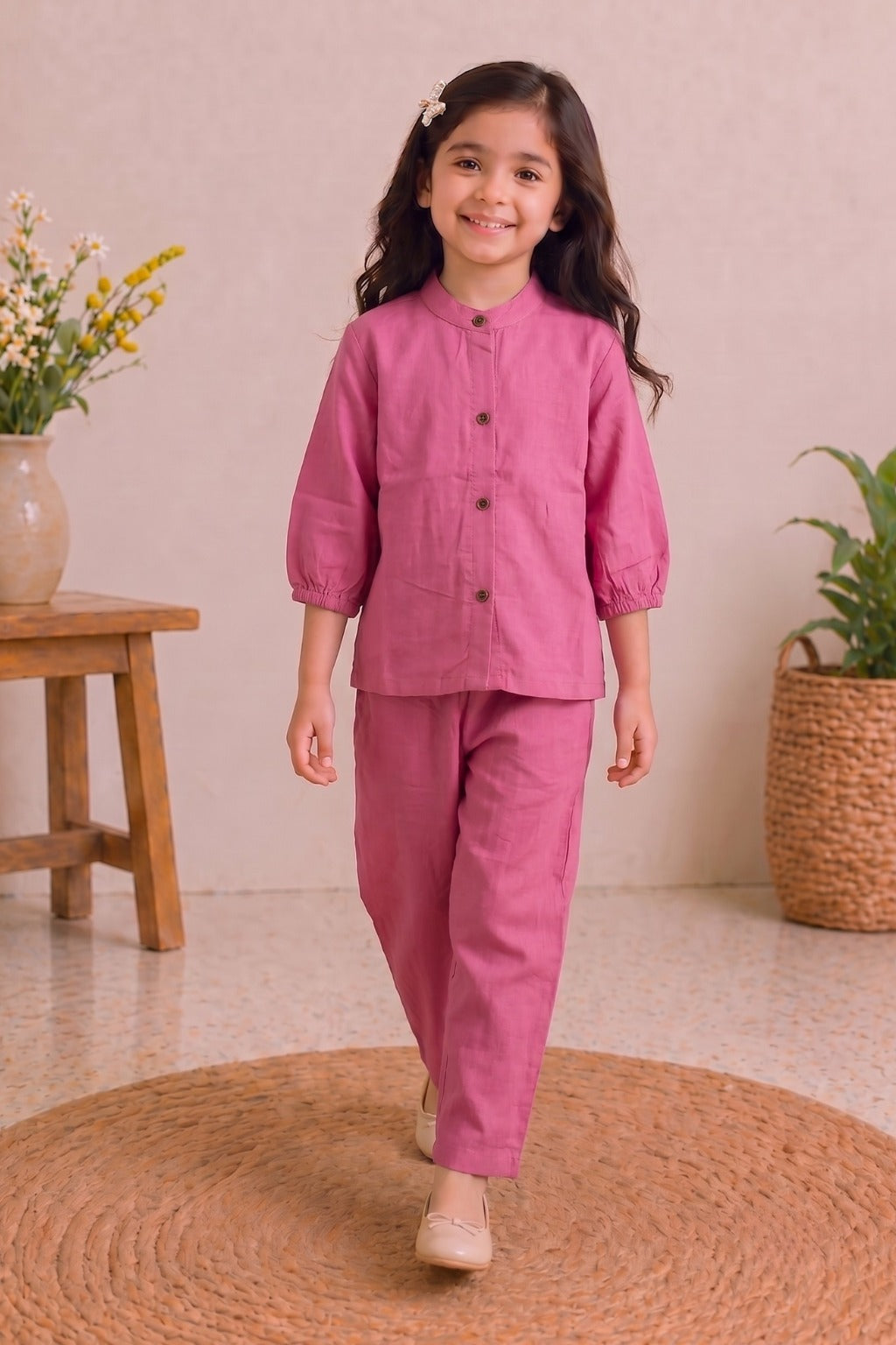 Blush Pink Plain Co-Ord Linen Fabric Suit