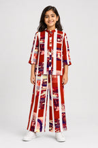 Red & White Print Co-Ord Linen Fabric Suit