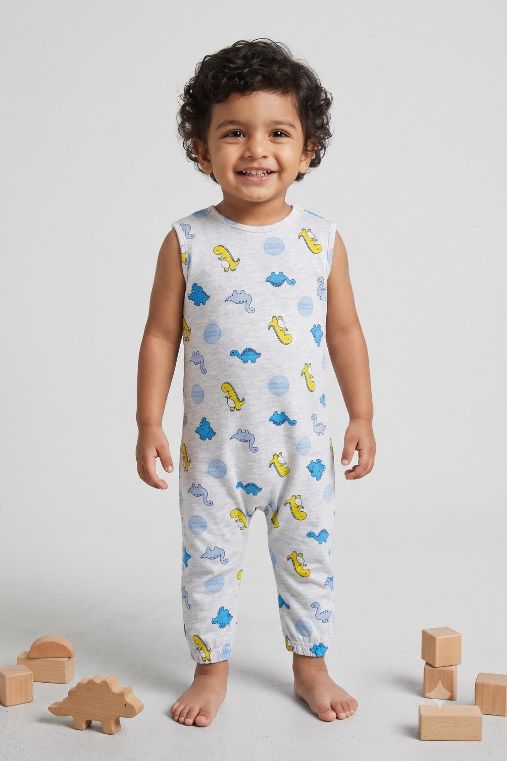 Ash White Dino Full Body Romper