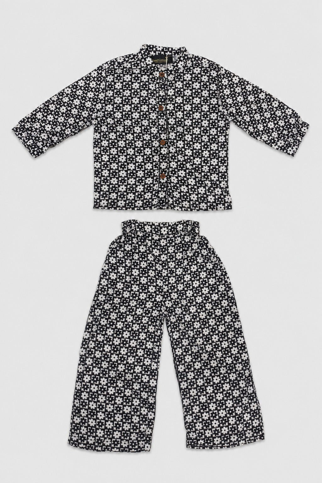Black Flowers Print Co-Ord Linen Fabric Suit