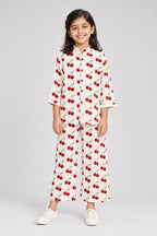 White Cherry Print Co-Ord Linen Fabric Suit