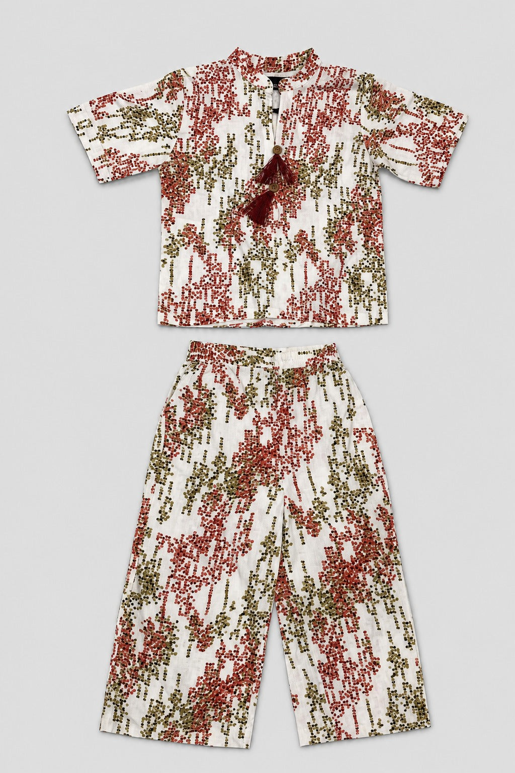Red Dots Print Co-Ord Linen Fabric Suit