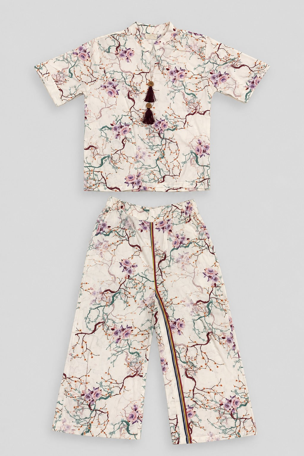 Purple Flowers Print Co-Ord Linen Fabric Suit
