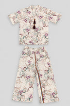 Purple Flowers Print Co-Ord Linen Fabric Suit