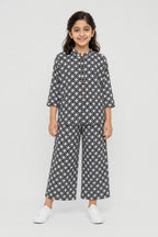 Black Flowers Print Co-Ord Linen Fabric Suit