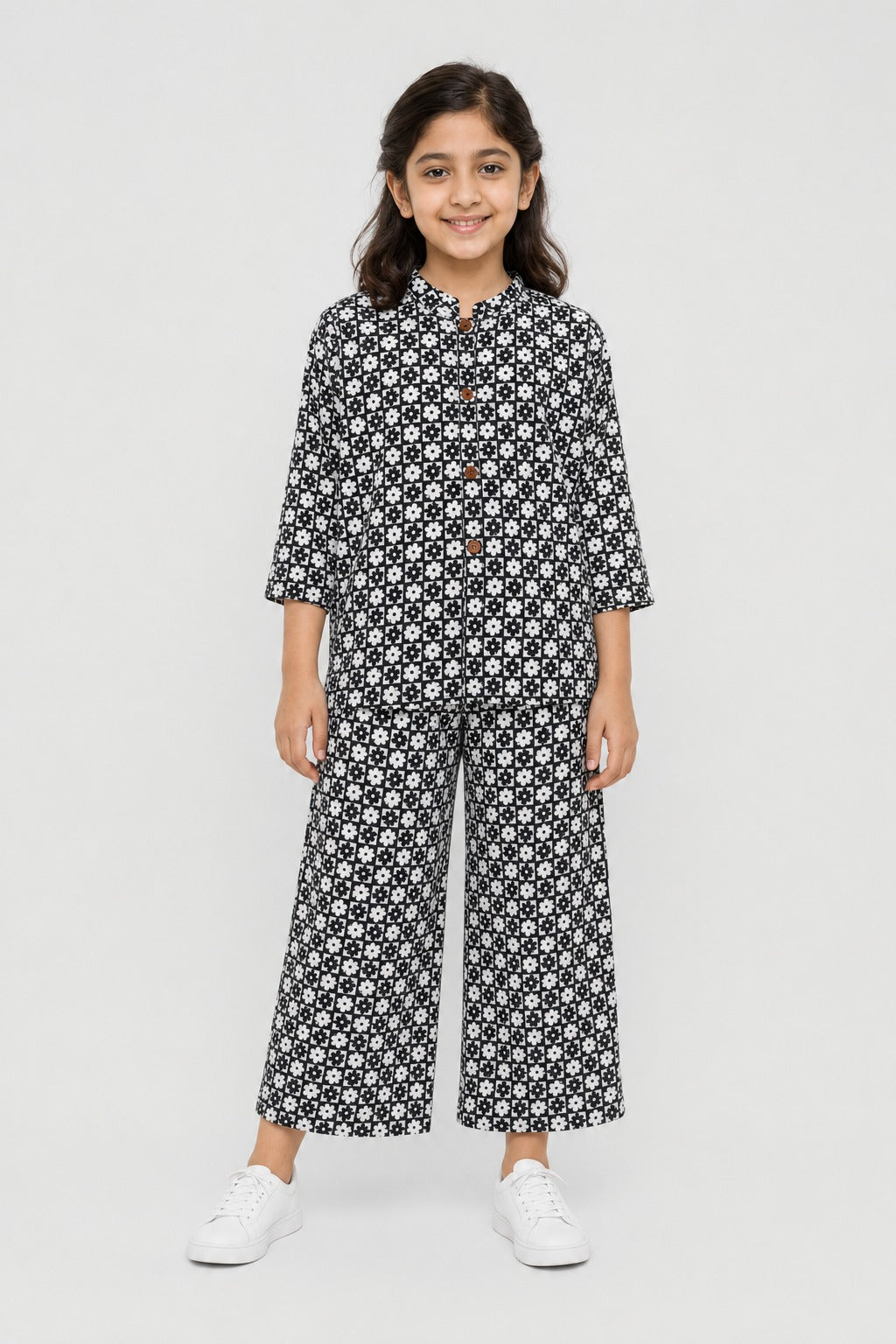 Black Flowers Print Co-Ord Linen Fabric Suit