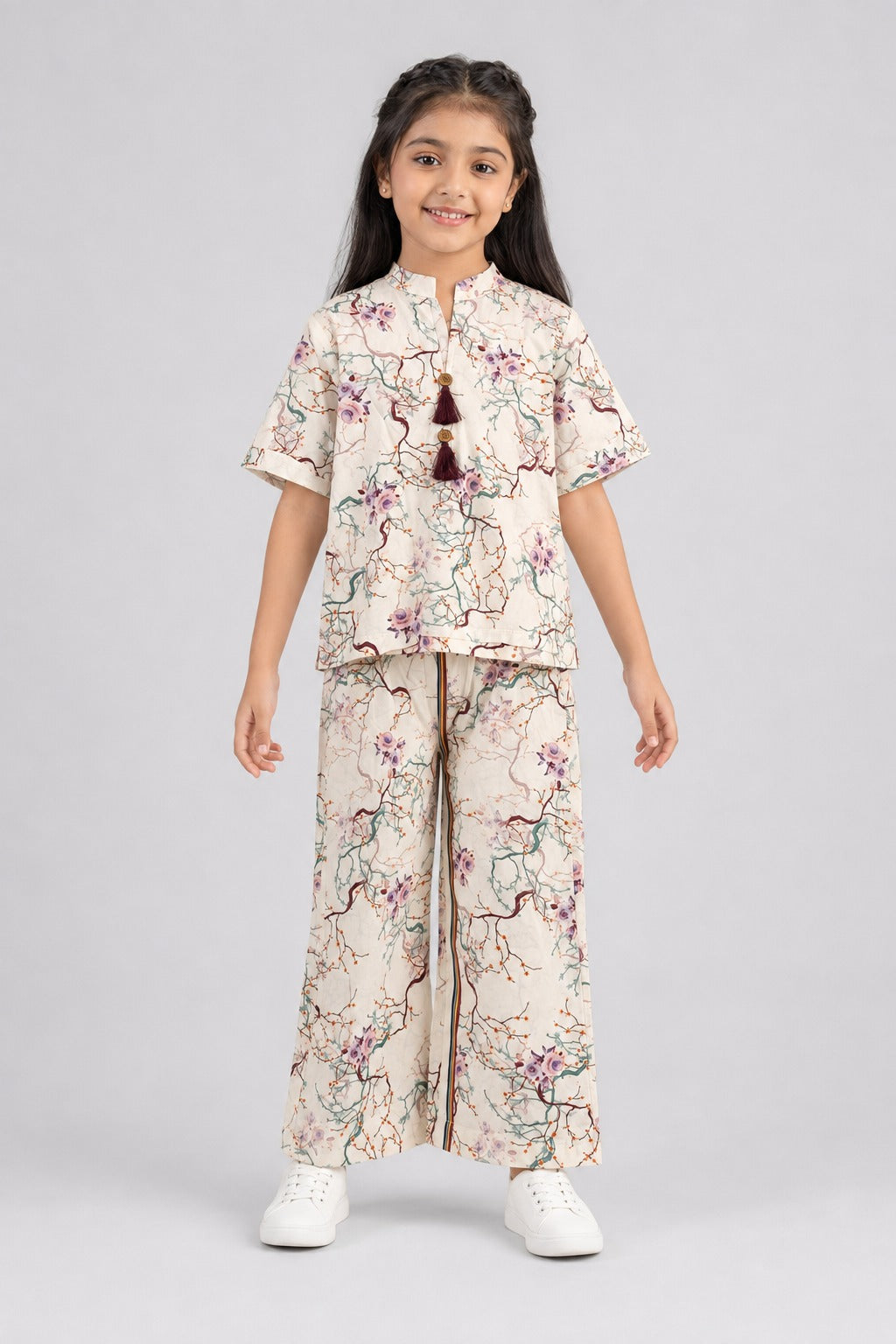 Purple Flowers Print Co-Ord Linen Fabric Suit
