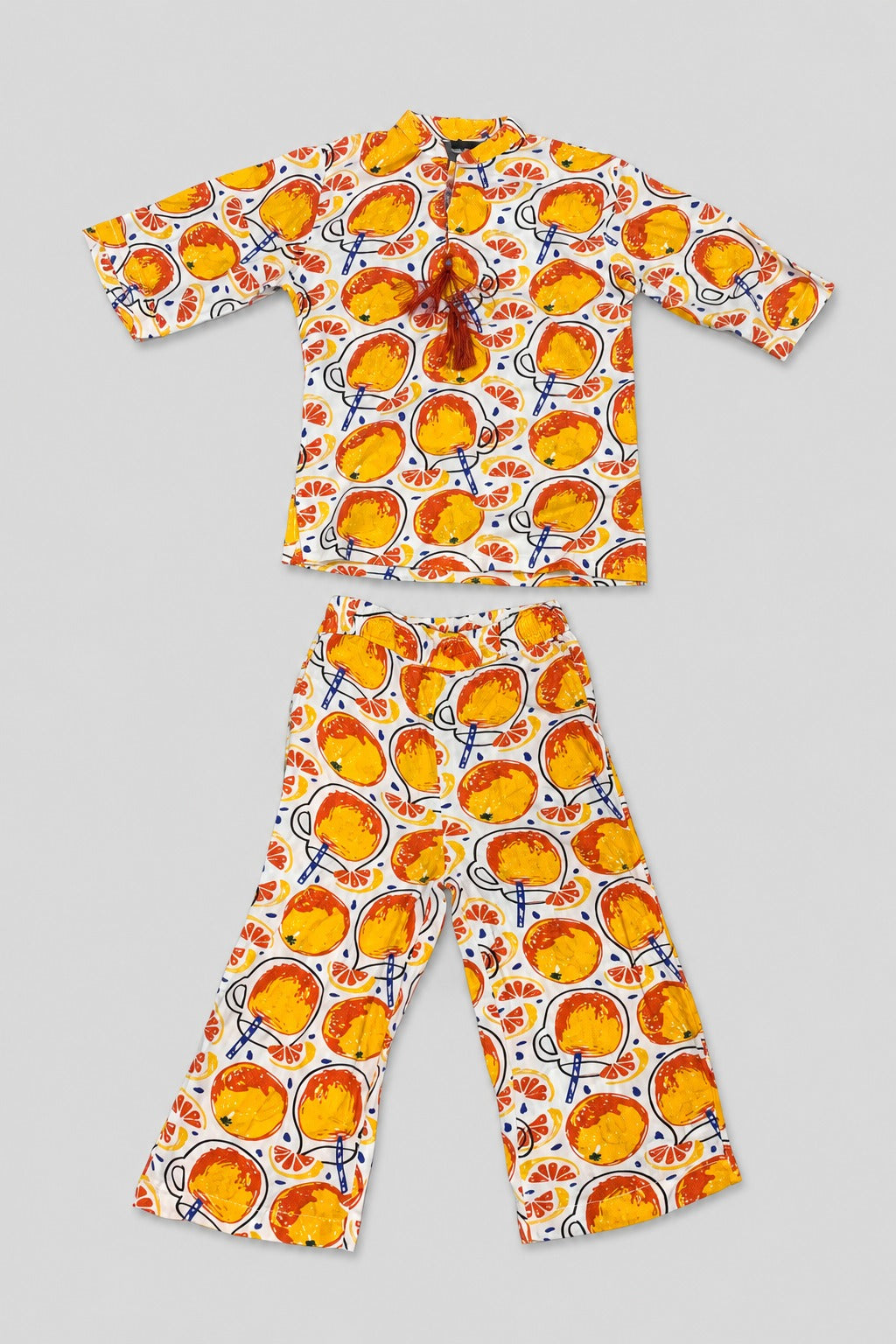 Orange Print Co-Ord Linen Fabric Suit
