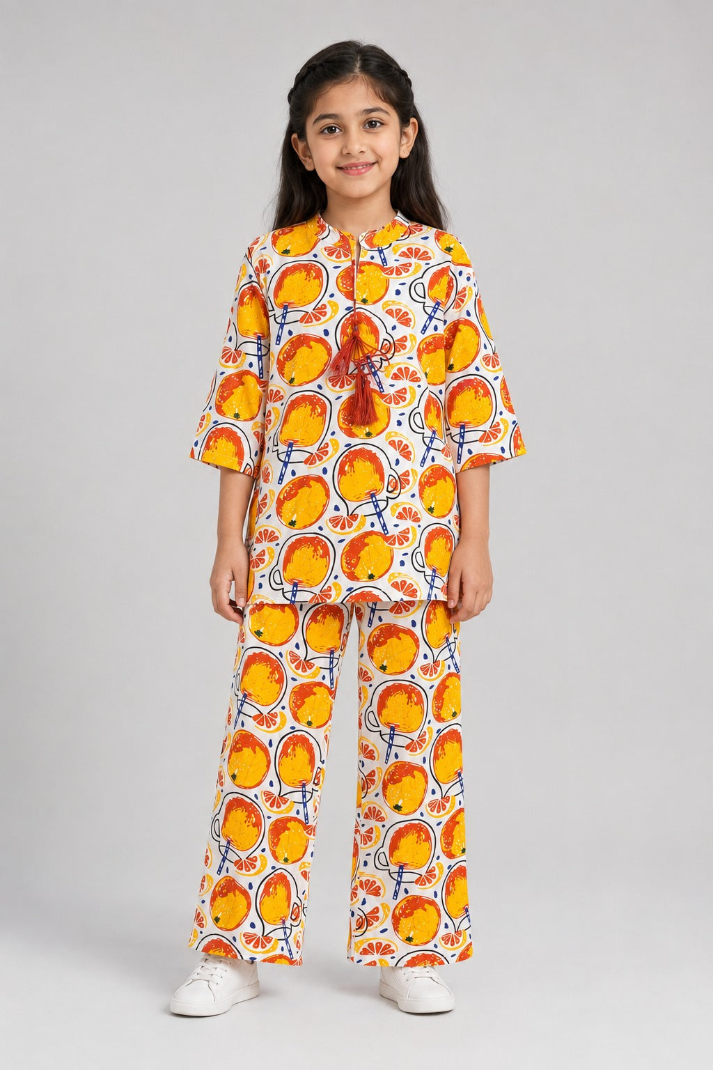 Orange Print Co-Ord Linen Fabric Suit