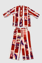 Red & White Print Co-Ord Linen Fabric Suit