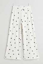 White Hearts Print Ribbed Fabric Flapper