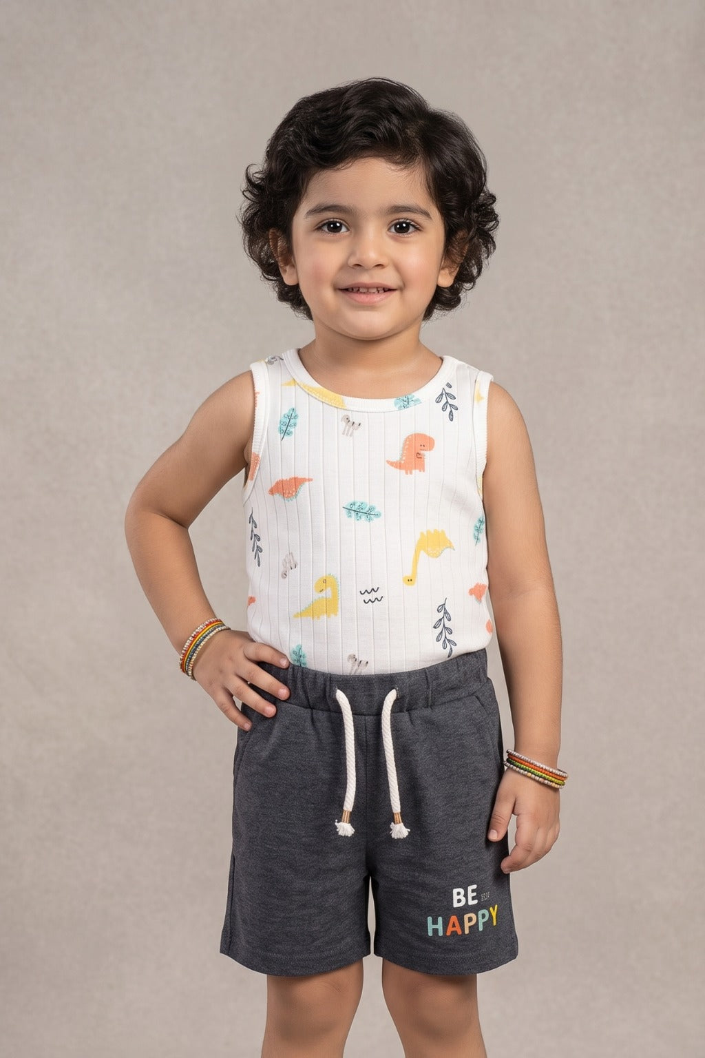 White Sando Dino Jersy Fabric Suit For Girls