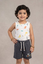 White Sando Dino Jersy Fabric Suit For Girls