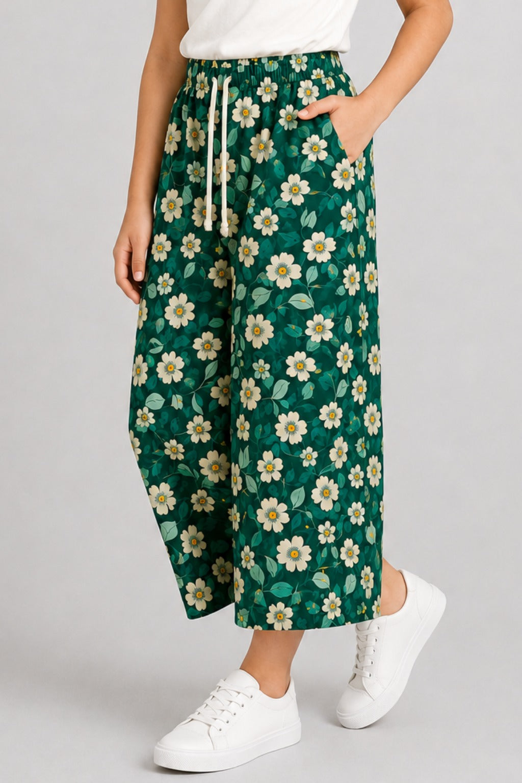 Green Flowers Print Jersy Fabric Flapper