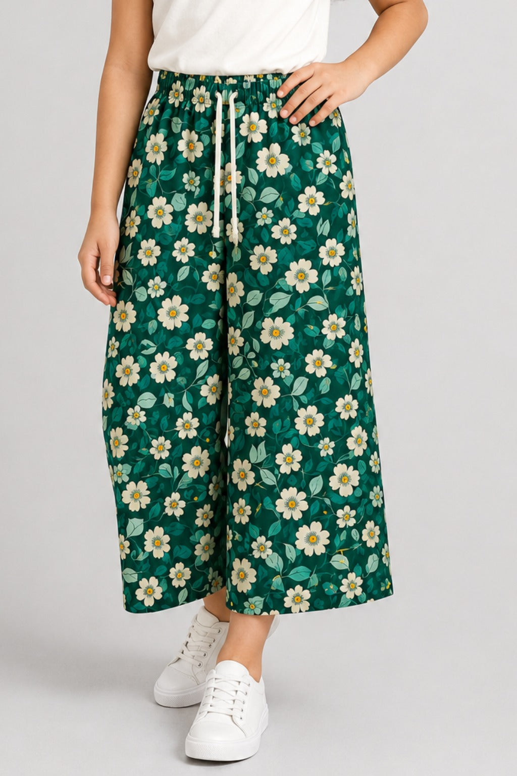 Green Flowers Print Jersy Fabric Flapper