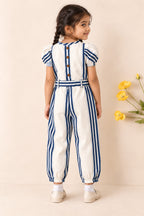White & Blue Cotton Jump Suit