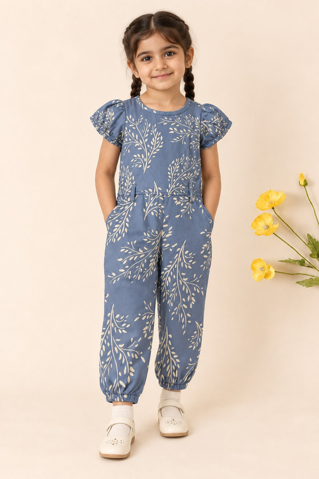 Blue Flowers Cotton Jump Suit
